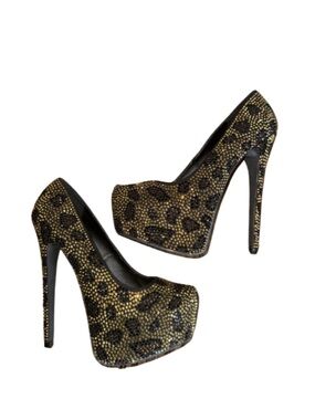 Steve Madden 7 DYVINAL Platform Heels Pumps Rhinestone Cheetah Leopard Print Y2K